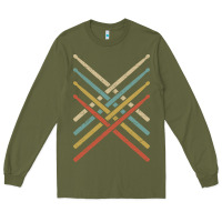 Army Green retro vintage drummer tshirt 70s 80s distressed drum sticks long sleev Long Sleeve Tee - FloraArt