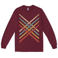 Burgundy retro vintage drummer tshirt 70s 80s distressed drum sticks long sleev Long Sleeve Tee - FloraArt
