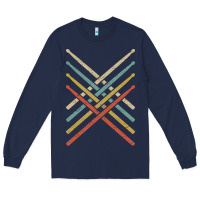 Navy retro vintage drummer tshirt 70s 80s distressed drum sticks long sleev Long Sleeve Tee - FloraArt