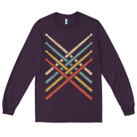 Plum retro vintage drummer tshirt 70s 80s distressed drum sticks long sleev Long Sleeve Tee - FloraArt