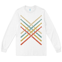 White retro vintage drummer tshirt 70s 80s distressed drum sticks long sleev Long Sleeve Tee - FloraArt