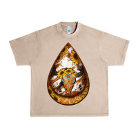 French Oak sunflower tooled leather bullskull teardrop earrings Urban Heavy Tee - Jasminsmagicworld