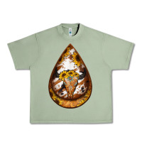 Oil Green sunflower tooled leather bullskull teardrop earrings Urban Heavy Tee - Jasminsmagicworld