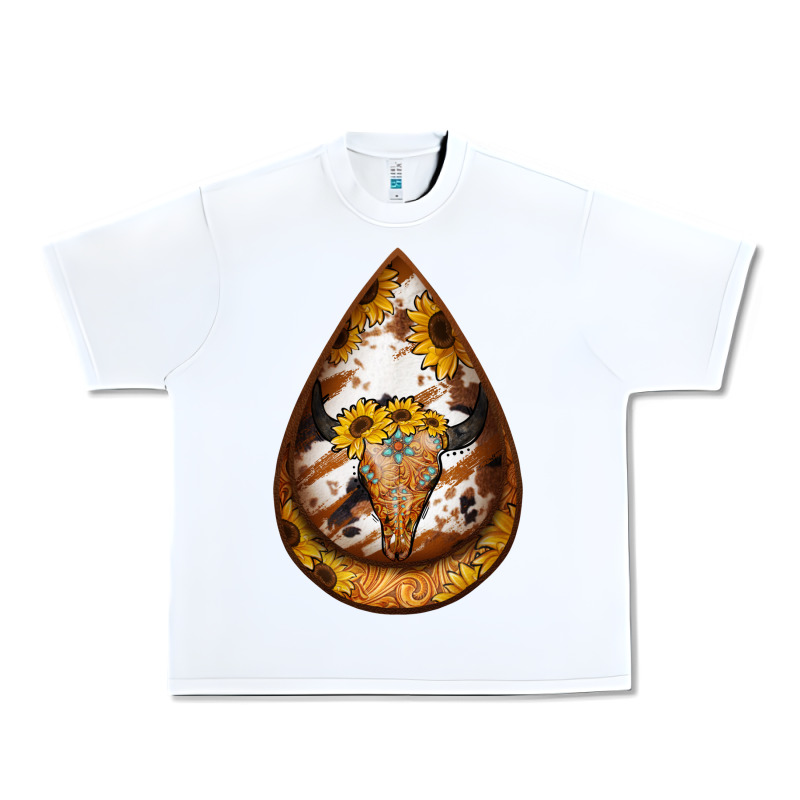 Sunflower Tooled Leather Bullskull Teardrop Earrings Urban Heavy Tee by Jasminsmagicworld | Teevron