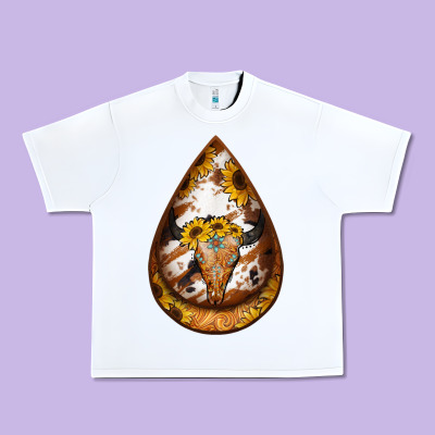 Sunflower Tooled Leather Bullskull Teardrop Earrings Urban Heavy Tee Designed By Jasminsmagicworld