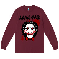 Burgundy Billy Puppet Saw Jigsaw Inspired Long Sleeve Tee - FloraArt