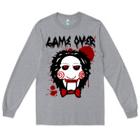 Heather Grey Billy Puppet Saw Jigsaw Inspired Long Sleeve Tee - FloraArt