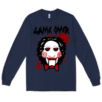 Navy Billy Puppet Saw Jigsaw Inspired Long Sleeve Tee - FloraArt
