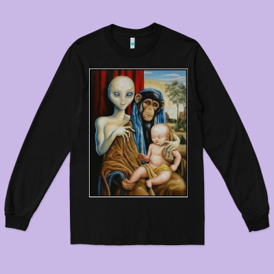 Alien Chimp Baby Religion Conspiracy Poster Long Sleeve Tee Designed By Floraart