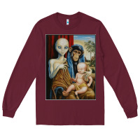 Burgundy alien chimp baby religion conspiracy poster Long Sleeve Tee - FloraArt