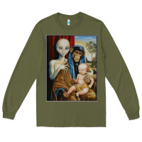 Army Green alien chimp baby religion conspiracy poster Long Sleeve Tee - FloraArt