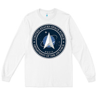 White Official United States Space Force USSF Military Patch Long Sleeve Tee - FloraArt