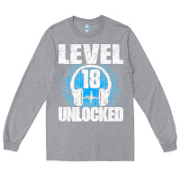 Heather Grey Level 18 Unlocked Birthday 18 Years Gamer Premium T Shirt Long Sleeve Tee - FloraArt