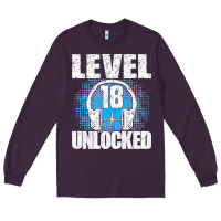 Plum Level 18 Unlocked Birthday 18 Years Gamer Premium T Shirt Long Sleeve Tee - FloraArt