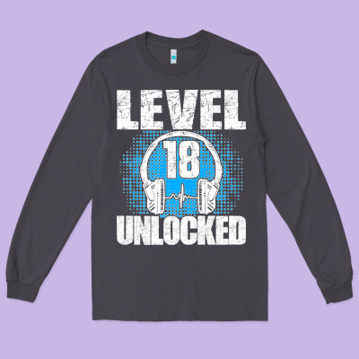 Level 18 Unlocked Birthday 18 Years Gamer Premium T Shirt Long Sleeve Tee Designed By Floraart