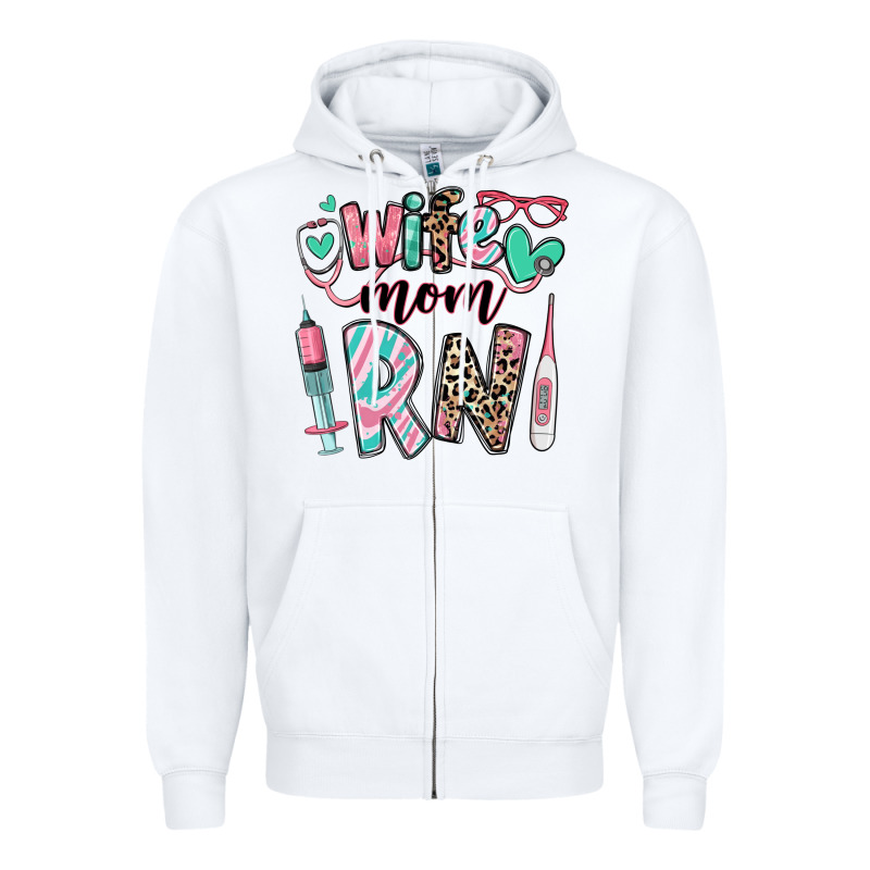 Wife Mom Rn Registered Nurse Zipper Hoodie by RanaPortraitStore | Teevron