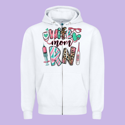 Wife Mom Rn Registered Nurse Zipper Hoodie Designed By Ranaportraitstore