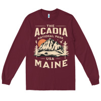 Burgundy acadia national park maine nature hike outdoors vintage t shirt Long Sleeve Tee - ArtMosaic