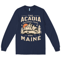 Navy acadia national park maine nature hike outdoors vintage t shirt Long Sleeve Tee - ArtMosaic