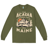 Army Green acadia national park maine nature hike outdoors vintage t shirt Long Sleeve Tee - ArtMosaic