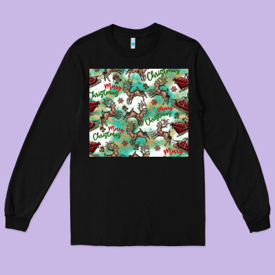 Christmas Magic Pattern Long Sleeve Tee Designed By Cowhidedigitalart