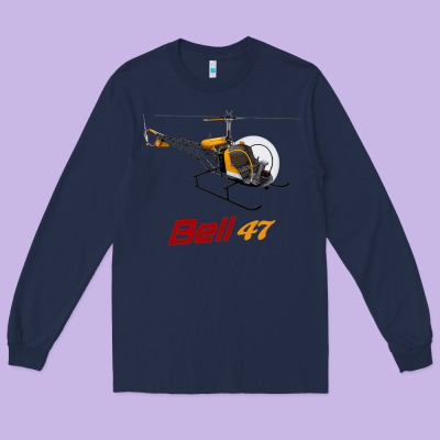 Bell 47 Helicopter Long Sleeve Tee Designed By Artmosaic