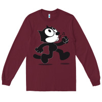 Burgundy felix the cat whistling Long Sleeve Tee - ArtMosaic