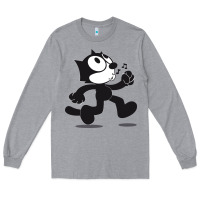 Heather Grey felix the cat whistling Long Sleeve Tee - ArtMosaic