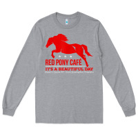 Heather Grey Red Pony Cafe, Funny cute horse lover Long Sleeve Tee - ArtMosaic