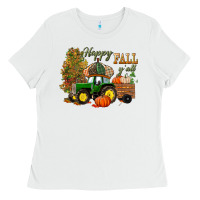 White Happy Fall Y'all Ladies Tee - BundleAndBundleShop