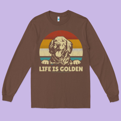 Golden Retriever Dog Life Is Golden Retro Vintage Long Sleeve Tee Designed By Artmosaic