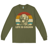 Army Green Golden Retriever Dog Life is golden retro vintage Long Sleeve Tee - ArtMosaic