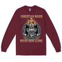 Burgundy jesus christian biker never ride alone Long Sleeve Tee - ArtMosaic