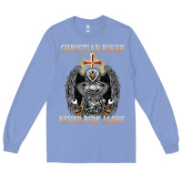 Colony Blue jesus christian biker never ride alone Long Sleeve Tee - ArtMosaic