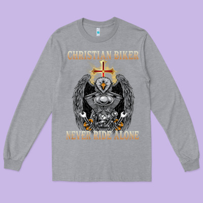 Jesus Christian Biker Never Ride Alone Long Sleeve Tee Designed By Artmosaic