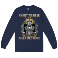 Navy jesus christian biker never ride alone Long Sleeve Tee - ArtMosaic