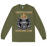 Army Green jesus christian biker never ride alone Long Sleeve Tee - ArtMosaic