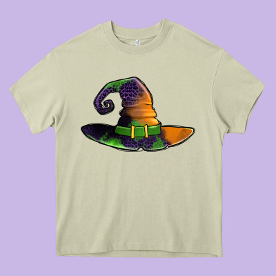 Purple Leopard Witch Hat Heavy Core Tee Designed By Jasminsmagicworld