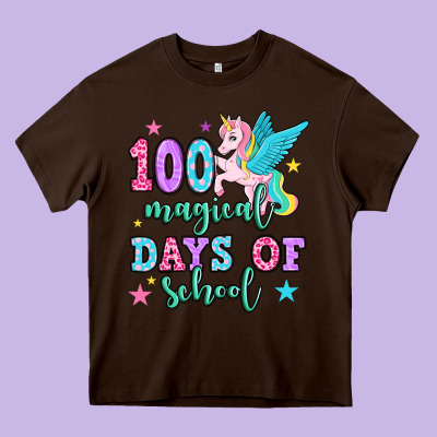 Hundred Magical Days Of School Unicorn Heavy Core Tee Designed By Oliviacreatesart