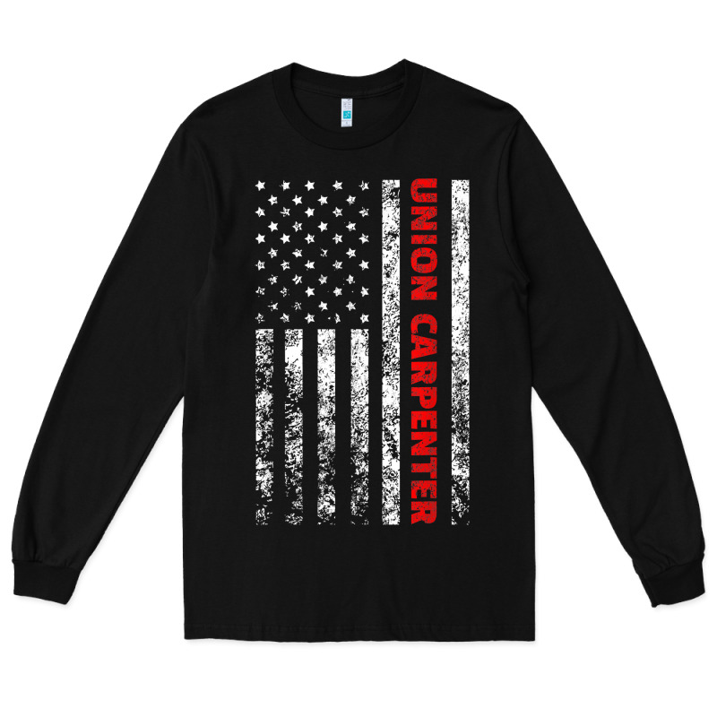 Union Carpenter With A Vintage American Flag For Fans Long Sleeve Tee by ArtMosaic | Teevron