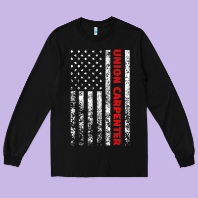 Union Carpenter With A Vintage American Flag For Fans Long Sleeve Tee Designed By Artmosaic