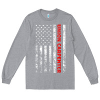 Heather Grey Union Carpenter With A Vintage American Flag For Fans Long Sleeve Tee - ArtMosaic