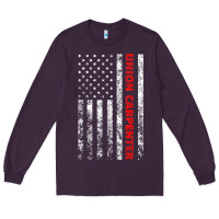 Plum Union Carpenter With A Vintage American Flag For Fans Long Sleeve Tee - ArtMosaic