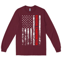 Burgundy Union Carpenter With A Vintage American Flag For Fans Long Sleeve Tee - ArtMosaic