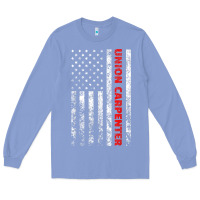 Colony Blue Union Carpenter With A Vintage American Flag For Fans Long Sleeve Tee - ArtMosaic