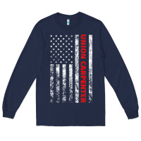 Navy Union Carpenter With A Vintage American Flag For Fans Long Sleeve Tee - ArtMosaic