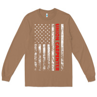 Toasted Coconut Union Carpenter With A Vintage American Flag For Fans Long Sleeve Tee - ArtMosaic