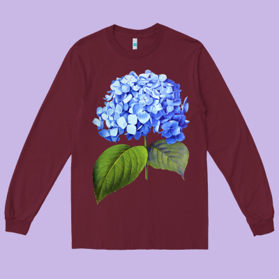 Blue  Hydrangea Long Sleeve Tee Designed By Artmosaic