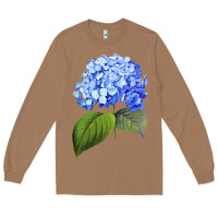 Toasted Coconut Blue  hydrangea Long Sleeve Tee - ArtMosaic