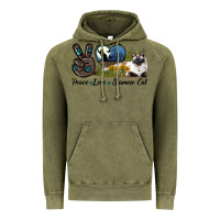 Vintage Olive Peace Love Siamese Cat Vintage Hoodie - LillyAllenDesigns
